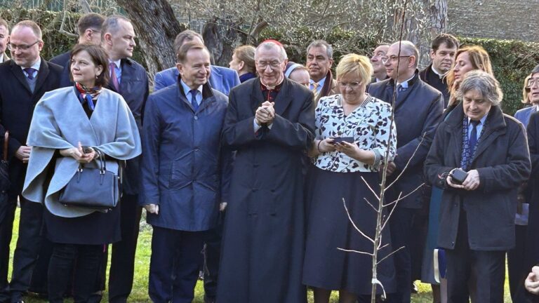 Cardinal Parolin plants tree in Vatican as a tribute to Ulma family