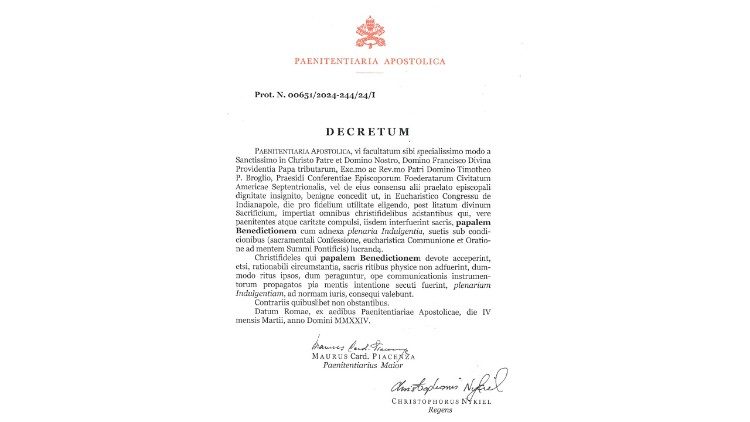 Text of the decree of indulgences for the blessing at the National Eucharistic Congress