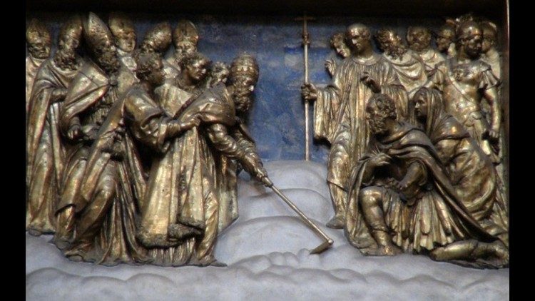 Sculpture of Pope Liberius and the miracle of the August snow