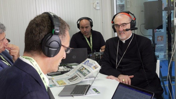 Cardinal Pizzaballa during the interview with the Vatican media in Rimini