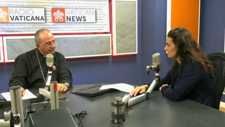 Mgr Simon Faddoul with Nour El Khoury in the Vatican News studios